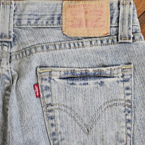 VINTAGE junior's LEVI'S #513 slouch boot cut JEANS distressed IMPRINTED DESIGN - Picture 12 of 16